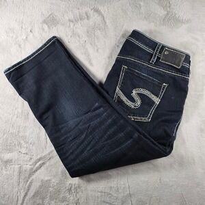 Silver Jeans Co Suki Capri Women 18 Dark Wash Blue Embroidered Contrast Stitch